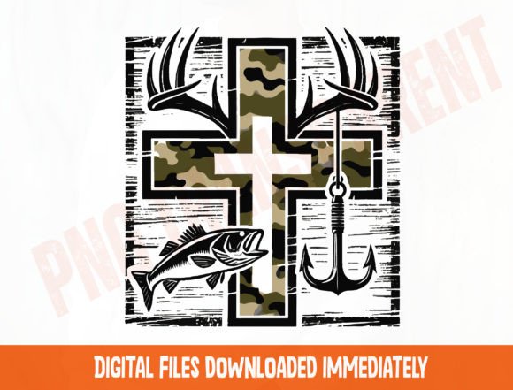 Camo Cross Fishing Png, Christian Png for T-Shirt Designs