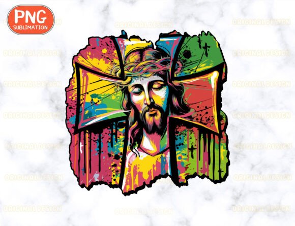 Colorful Jesus Cross Png, Jesus Face Png T-Shirt Designs